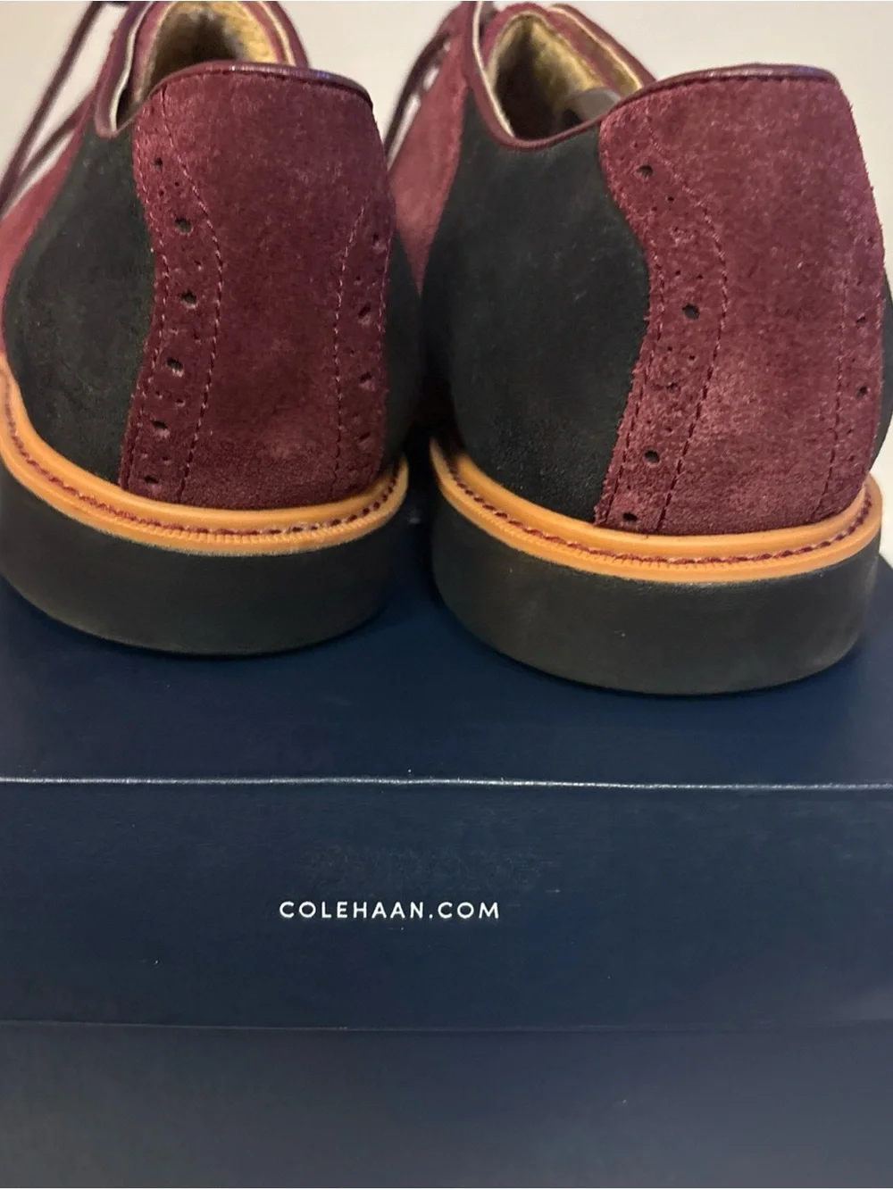 Cole Haan Men's Great Jones Saddle II Oxfords Shoes Black Burgundy Suede 10 1/2